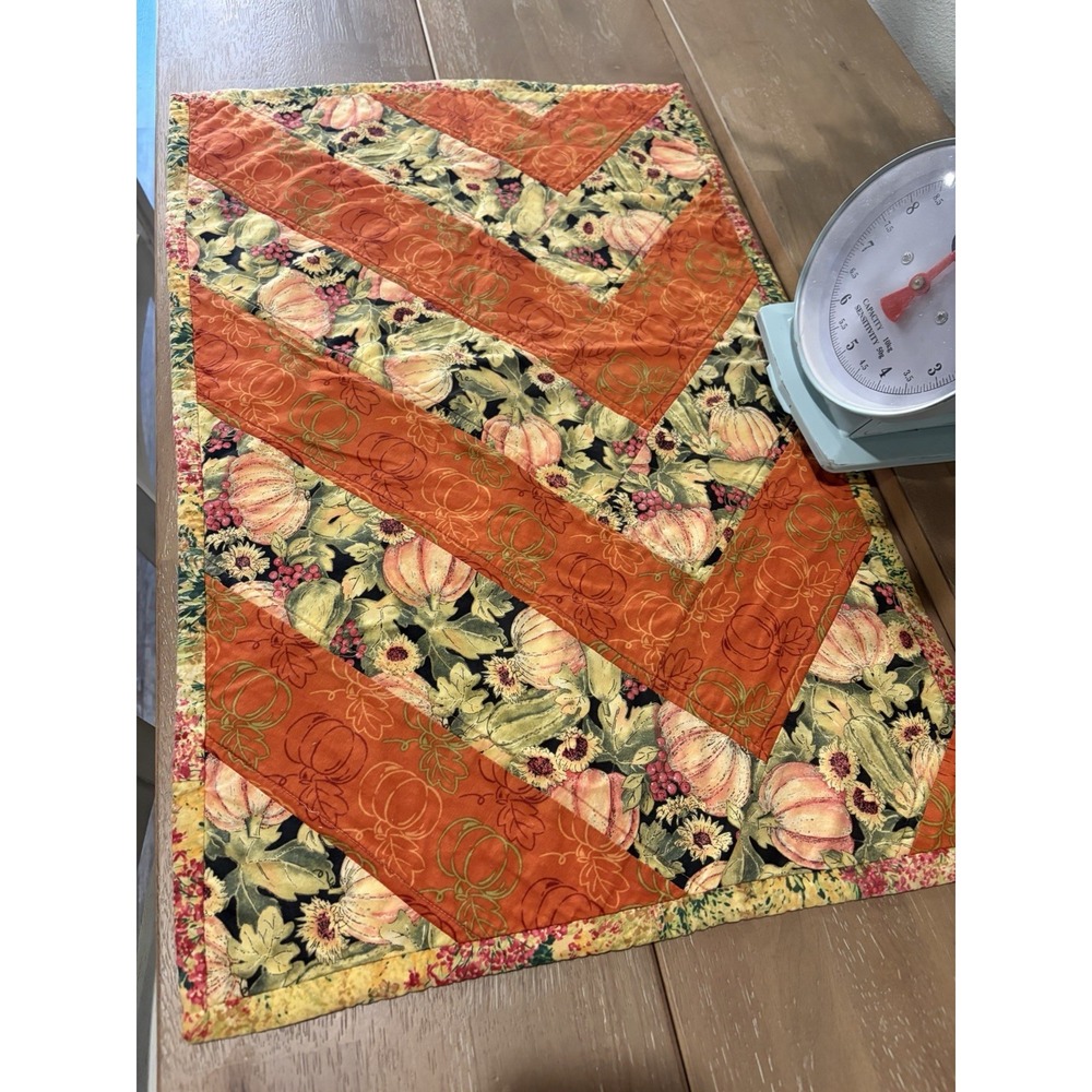 Handmade Patchwork Autumn Table Runner~28" Orange Pumpkins and Gourds Farmhouse